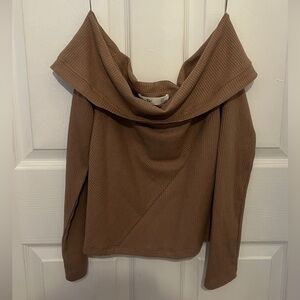 NORDSTROM ELODIE Women’s Brown Waffle Knit Off Shoulder Long Sleeve Top Size M